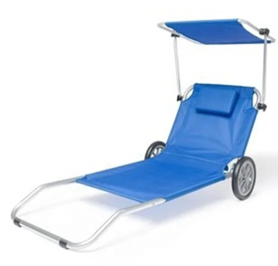 low canada aluminium cheap folding outdoor beach recliner wheel chair cart with cushion and sunroof shashade Magazine bag