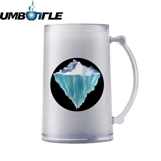 Food Grade AS 16oz Double Wall Freezer Gel Beer Mug With Handle