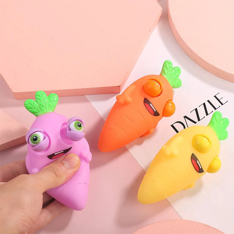 Novelty Funny Carrot Fidget Stress Relief Popping Eyes Toy Cartoon Carrot Squeeze Pop Out Eye Toy