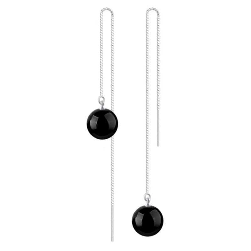 New Arrival Black Red Agate Earrings Silver Long Earrings Korean Thread Earrings for Women