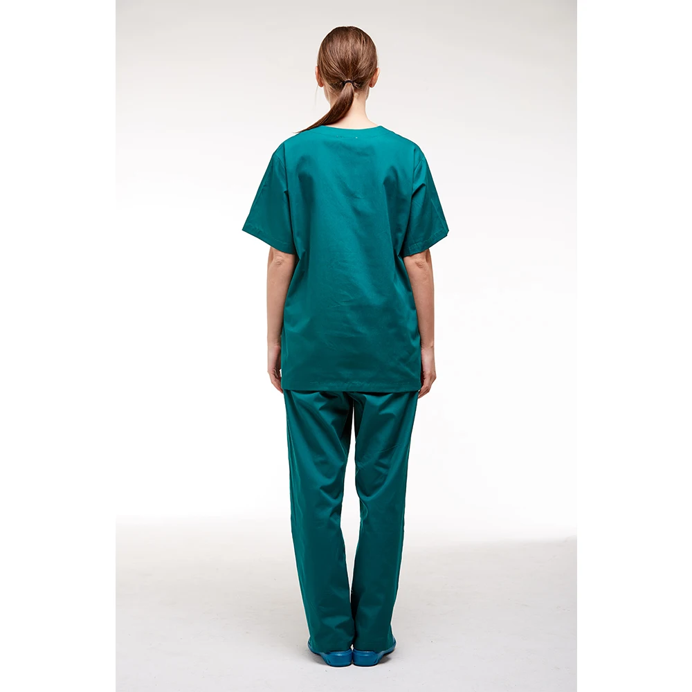  V Neck Solid Color Cotton Fabric Scrub Uniform Sets Women