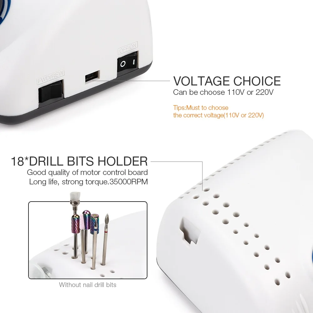 professional nail drill with 65W Strong Power 25000RPM-40000RPM Nail Sander with Nail Art Tools Machine