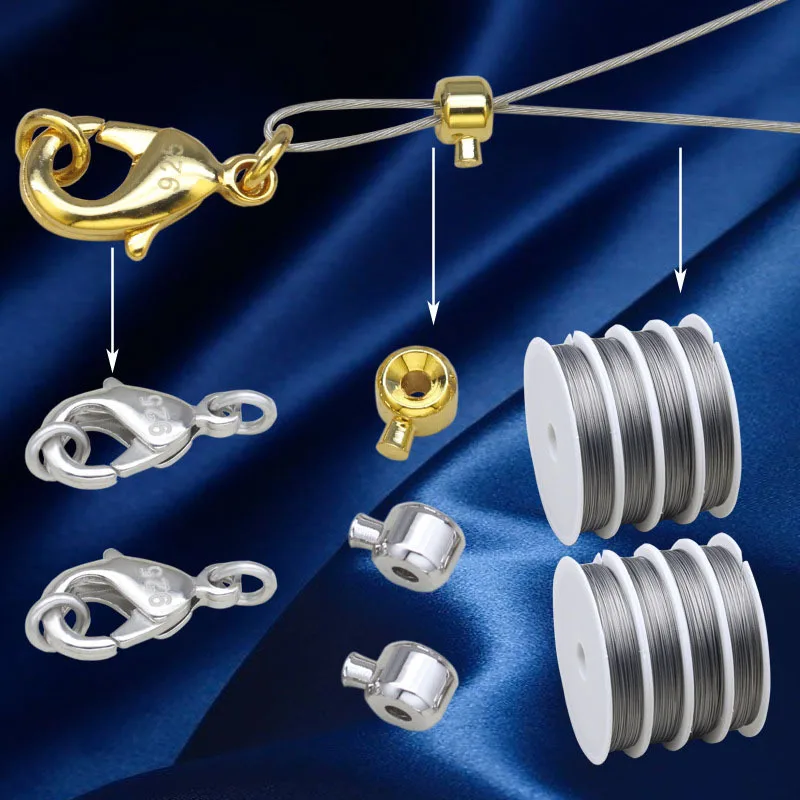 Sterling silver s925 Sterling silver 14k gold finishing clip buckle diy pearl material steel wire positioning buckle buckle