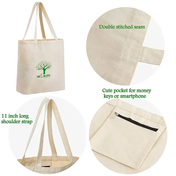 Reusable Produce Bags GOTS Certified Organic Cotton Muslin Net Mesh and Eco-Friendly Canvas Tote Bag