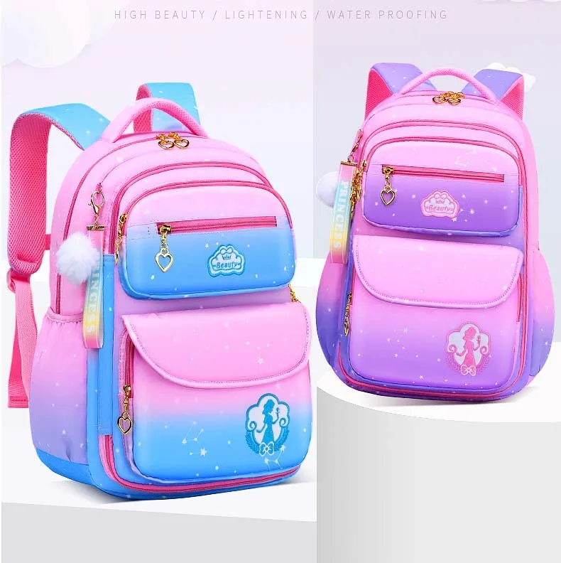 JM Hot sales Schoolbag Primary school students gradient wholesale girls 6-12 years old backpack burden reduction Princess Lady