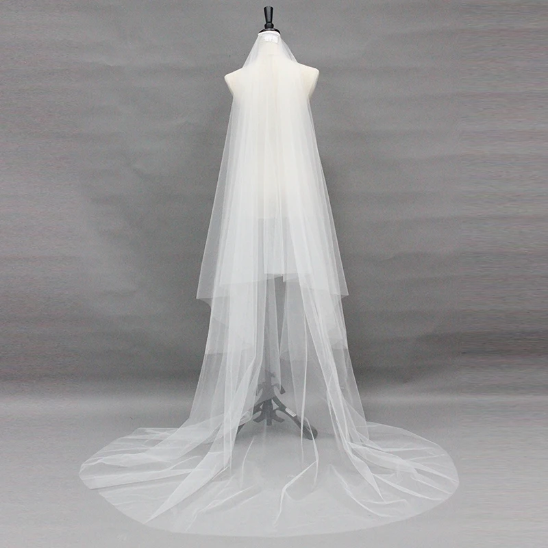 V000W3-12 оптовая продажа Длинные свадебные однотонная вуаль Классическая свадебная вуаль с вышивкой Фата невесты