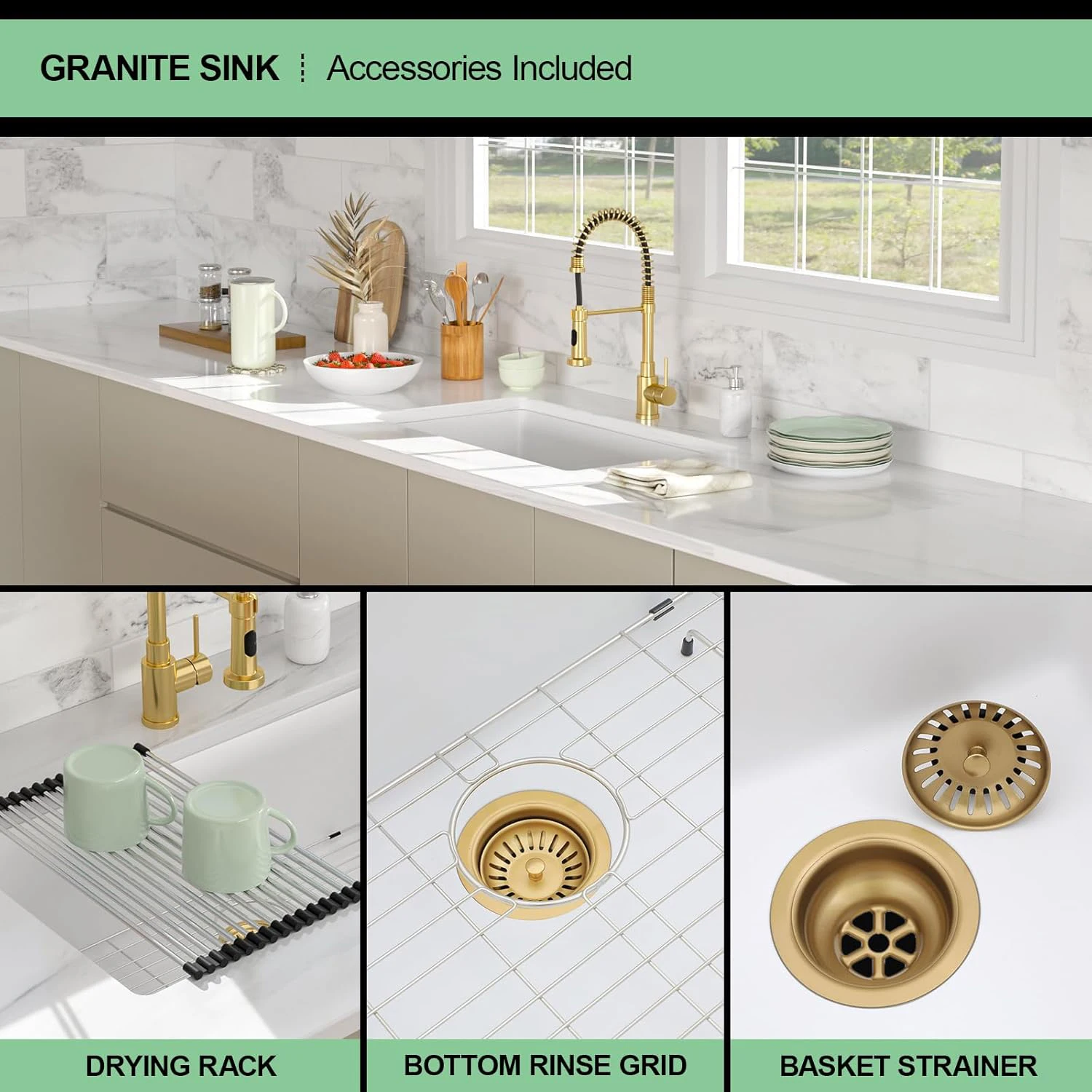 32x20Inch Kitchen Sink Undermount White Quartz Sink Classic Under Counter Single Bowl Granite Kitchen Sink