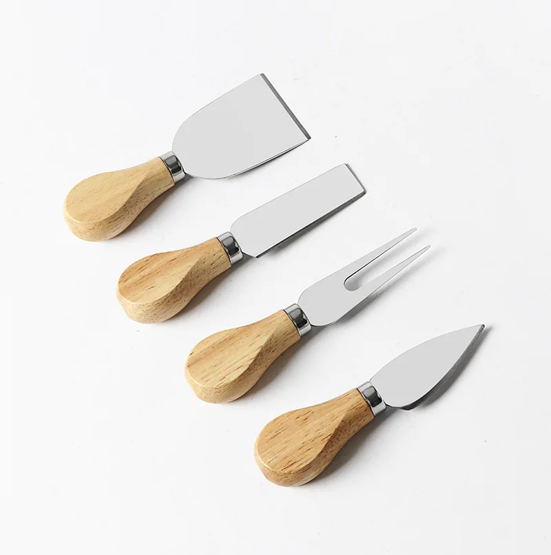 Ready to ship bamboo handle cheese cutter stainless steel cheese knife set