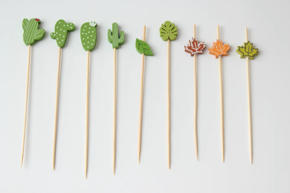 Jimao Hamburger Burger Tropical Cactus Decorative Food Toothpicks Cocktail Picks For Appetizers 4.7in 100pcs