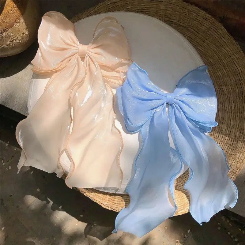 Large Bowknot Bowtie Mermaid Ribbon Organza Satin Bow Hair Pins Barrettes Clips Elegant Hair Accessories Wedding Silk Hair Bows