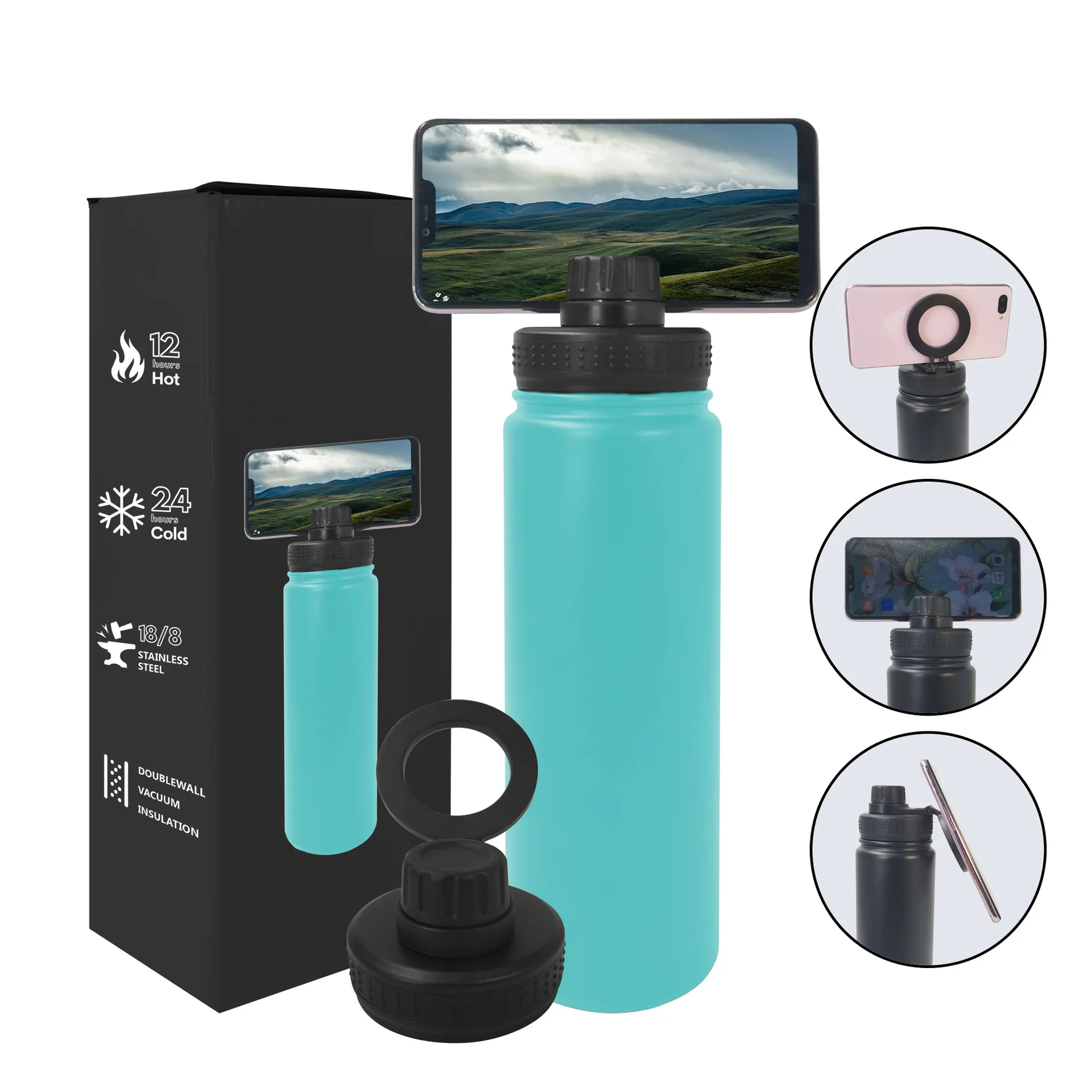 New Custom Magnetic Phone Holder Insulated Vacuum Travel Drinking Flask Magnetic Water Bottle Drinks Cups With Lids