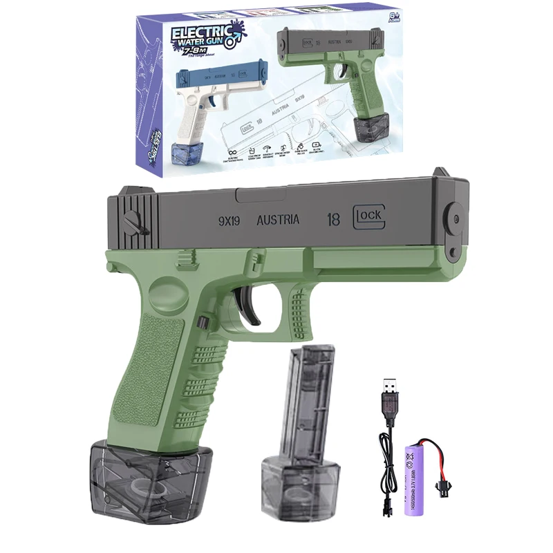 New Glock Electric Water Gun Automatic Battery Powered Water Squirt Guns for Kids Outdoor Summer Toys Gun