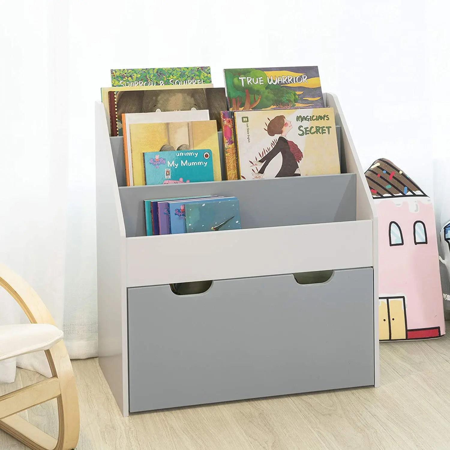 Combohome Kid Decoration Bookcase Children Kids Bookcase With Drawer And Wheels Book Shelf Storage Display Rack