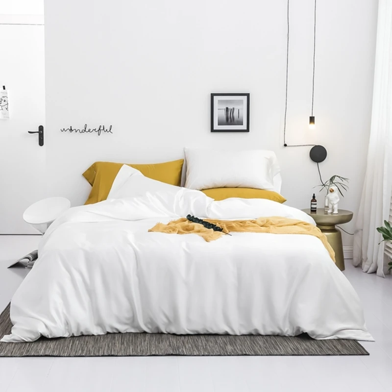 Hot Sale Luxury 60S Tencel  4 PCS Bedding Sets Bamboo Sheets Solid Color Duvet Cover Set White Bed Linen