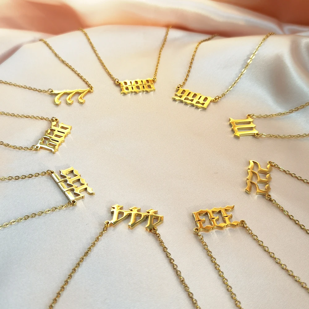 Trendy Jewelry Mirror Polished Angle Number Pendant Necklaces Stainless Steel Gold 111 222 333 666 888 999 Pattern Necklaces