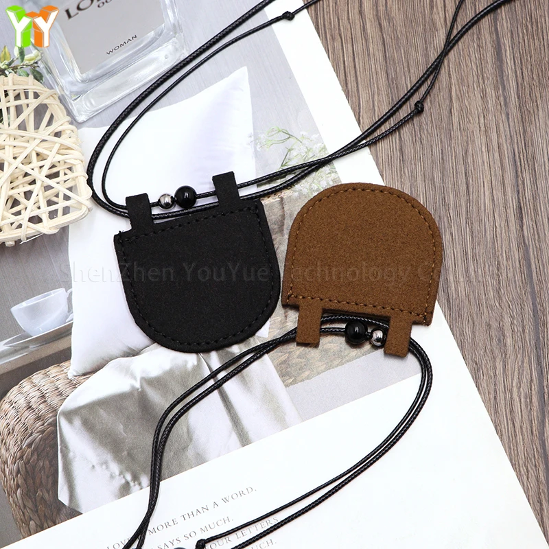 Leather Necklace Mini Crescent Shape Earphone Bag with Hanging Lanyard Necklace with Mini Storage Pouch