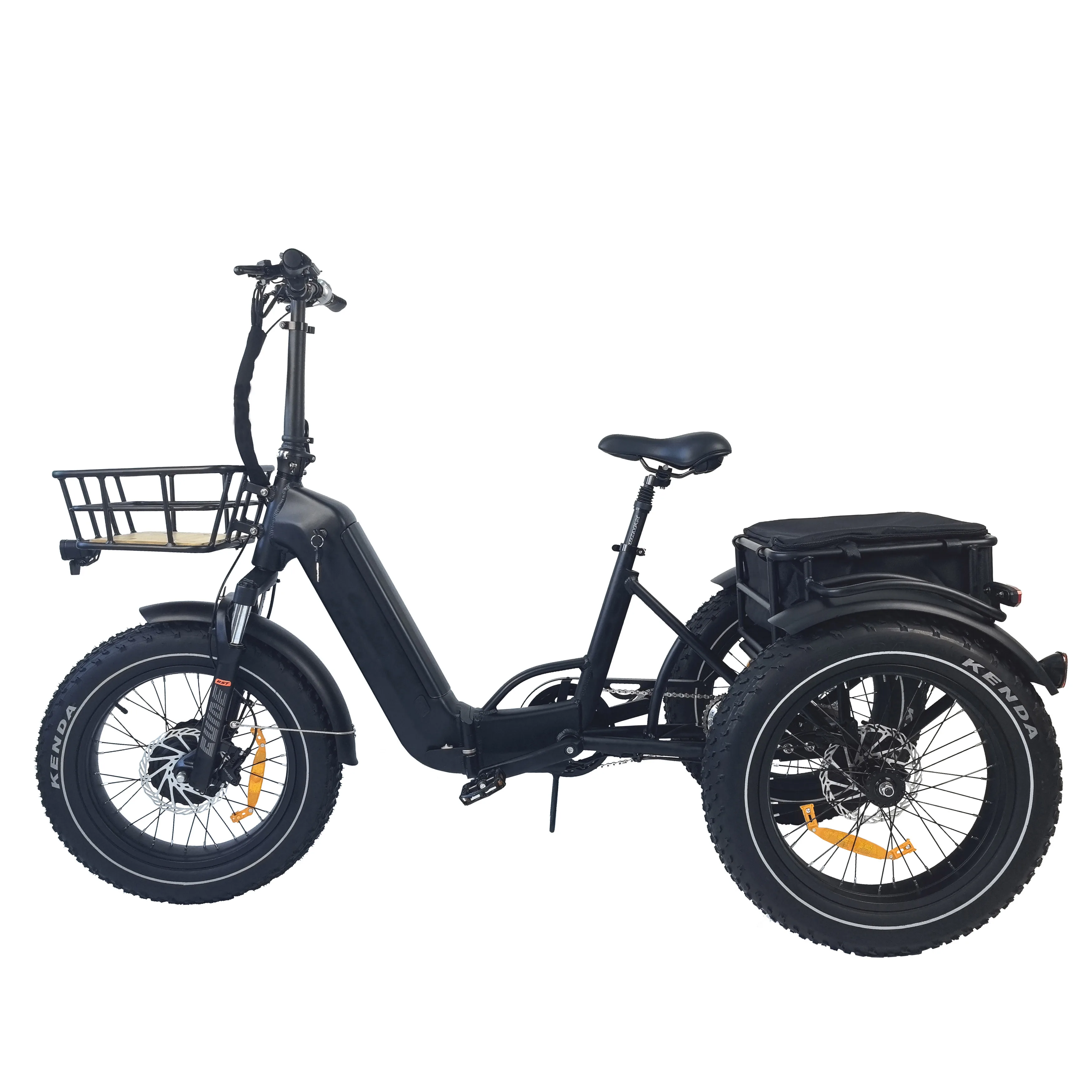 QUEENE/750w Powerful Bafang Front Motor Electric Tricycle 3 Wheels Folding E Trike Cargo Bike Fat Tire