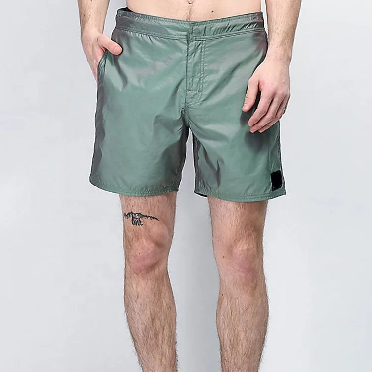 
Summer Style Mens Iridescent Green Mesh Lined Reflective Board Shorts 