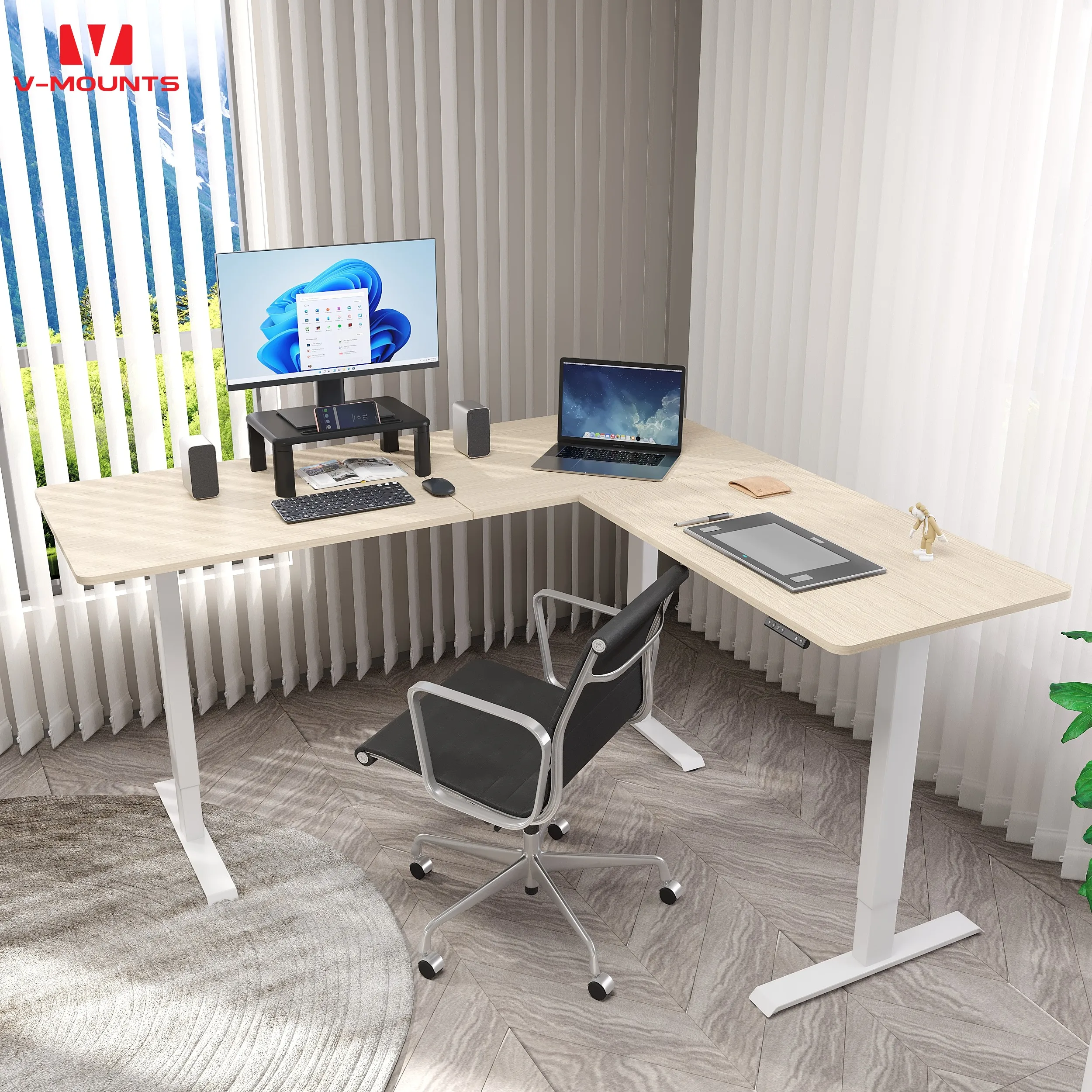V-mounts electric triple motors height adjustable desk with Thermal Protection amd Anti-collision function JSD3-02-L