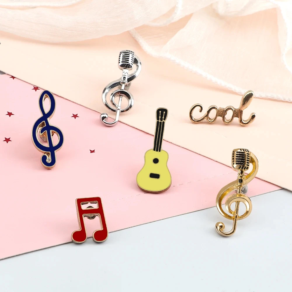 Fashion Guitar Microphone Metal Badges Piano Notes Lapel Pins Musician Brooches Music Note Enamel Pin
