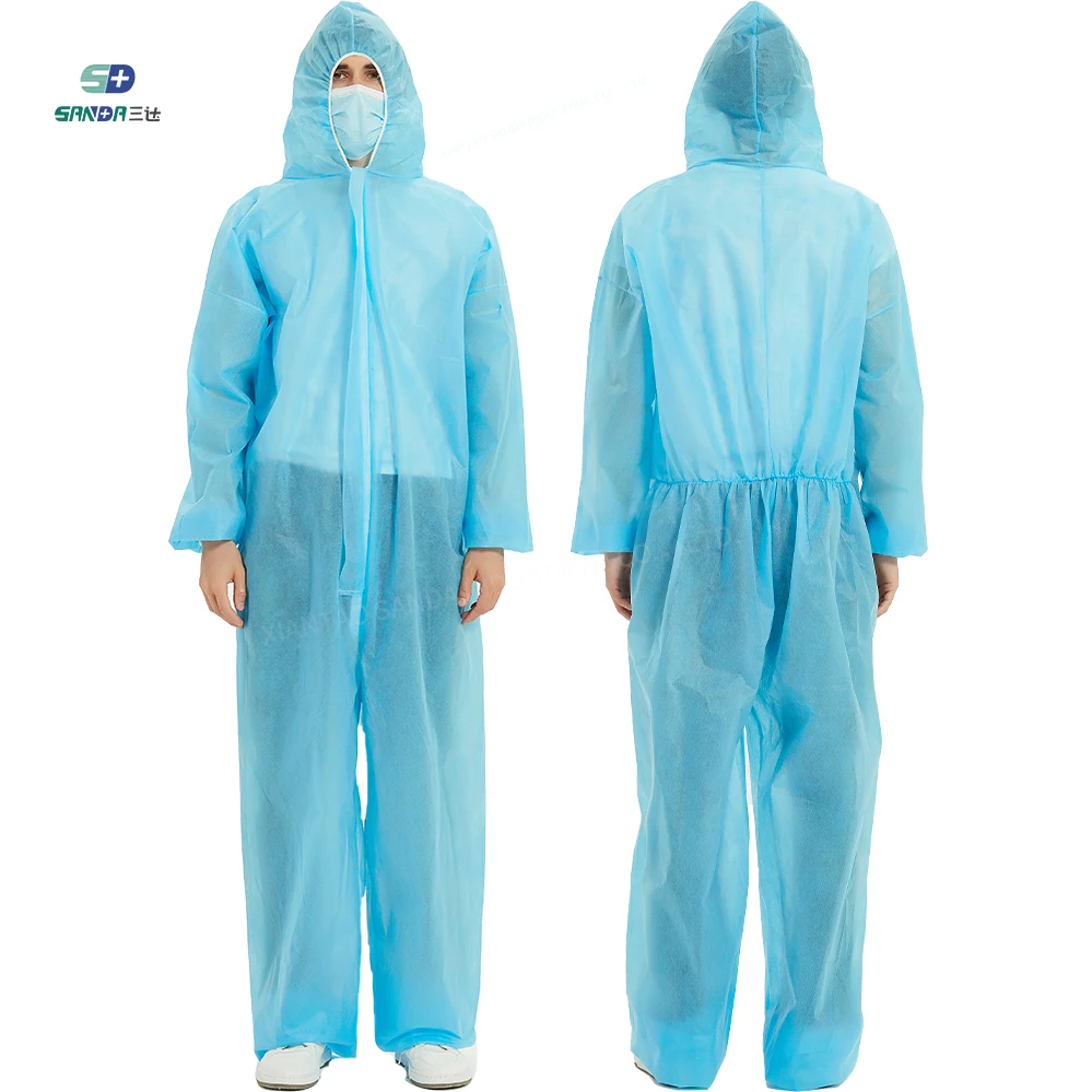 PPE Safety Manufacture PP SMS Nonwoven Blue Disposable Protective Suit Coverall Uniform