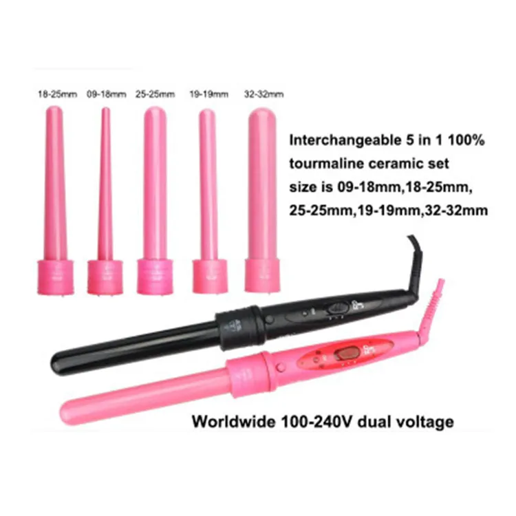 Wholesale Curling Iron Black Hair Curler Set 5 Sizes Curling Wand Rollers 5 Part Curler