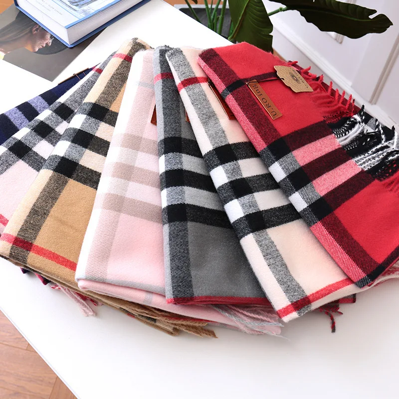 Wholesale Custom Plaid Luxury Designer Soft Mens Pashmina Winter Warm Shawl Pashmina Cashmere Scarves for Mens Gift