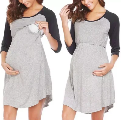 Maternity Clothing Long Sleeve Nursing Breastfeeding Dresses For Pregnant Women