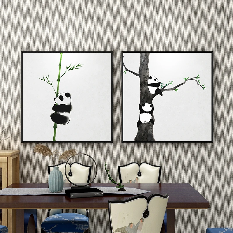 
modern chinese Ink style lovely panda wall art canvas print animal oil painting the living room 