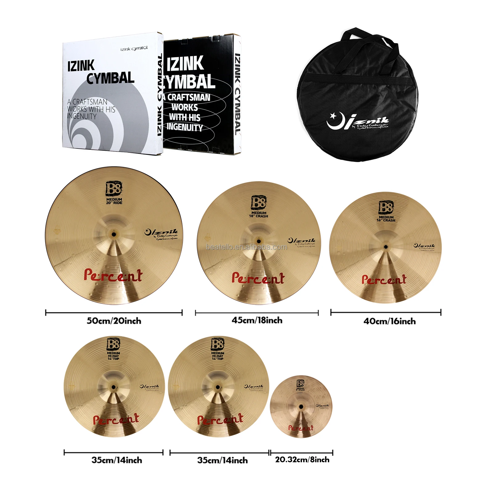 IZINK 6Pcs/set Handmade B20 Cymbals 6Inch 8Inch 10Inch 12Inch 20Inch Splash Cymbals With Bag Professional For Drum Set