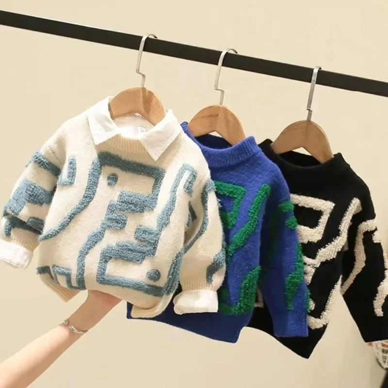 2024 Autumn Winter Baby Kids Boys Long Sleeve Solid Color Knit Sweater Baby Kids Boys Girls Pullover Sweaters Jumper Clothes
