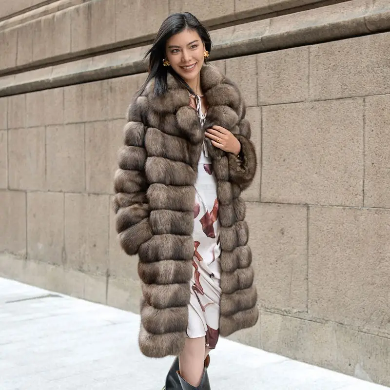 Factory Wholesale Sable Russia Winter Warm Mid Length Style Large Real Mink Fur Coat Oversize Trench Coats Real Sable Fur Coat