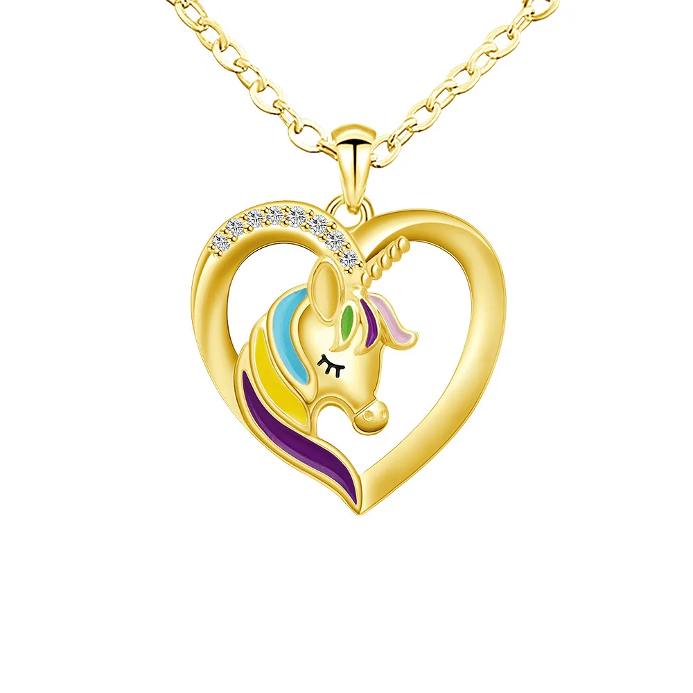  Wholesale new design 18k gold plated stainless colorful zircon horse heart shape pendant