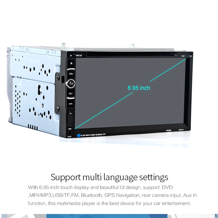 2 Din 6.95-inch Touoch Screen Universal GPS navigation Car DVD Player 6080