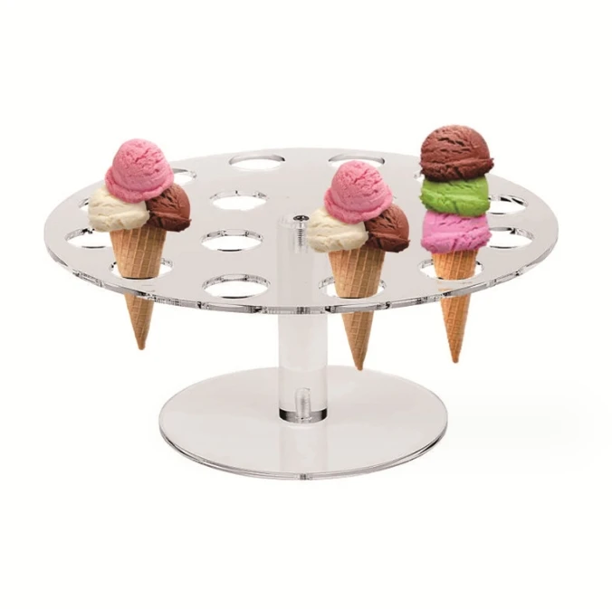 Factory Wholesale 3mm Thick Transparent Acrylic Ice Cream Display Stand 16 Holes round Cone Holder for Decorative Purpose