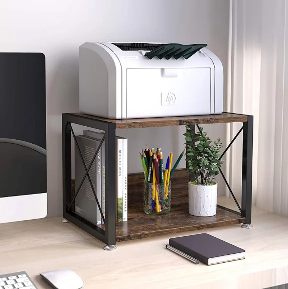 Desktop double-layer storage rack carbon steel wood art multi-layer printer office finishing rack kitchen microwave oven storage