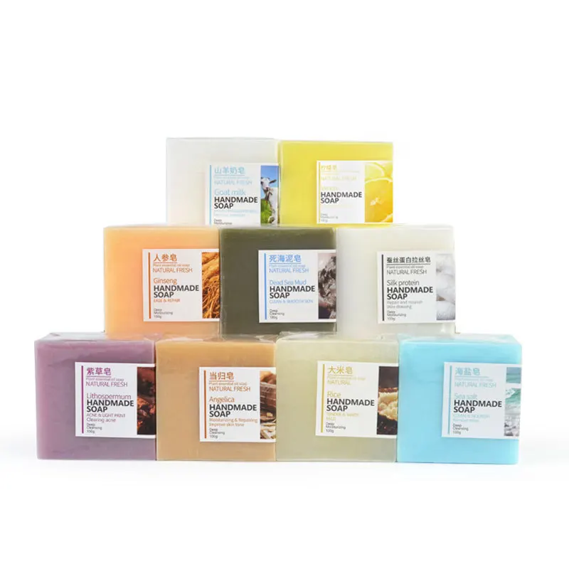 Various types of hand-made soap with square essential oil 100g Goat milk soap cleansing bath soap