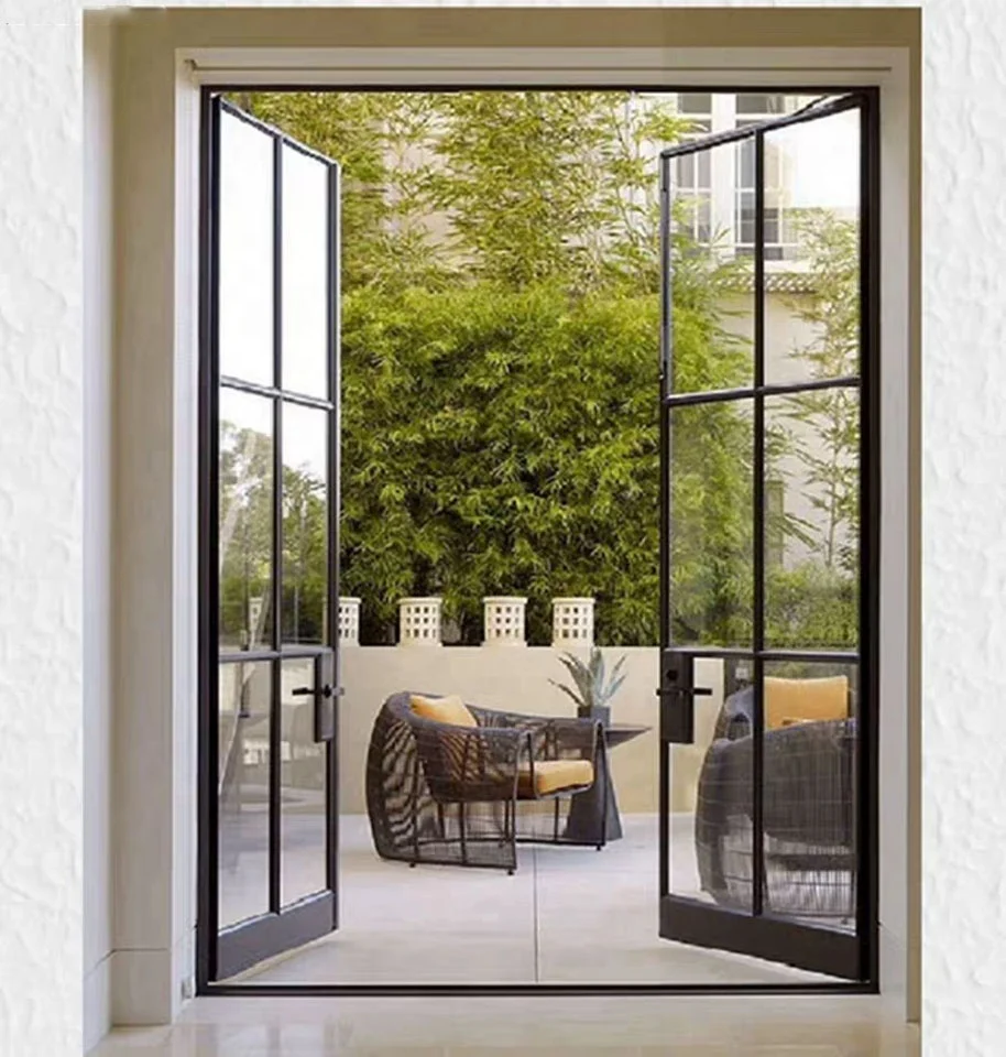 Hurricane proof iron glass panel exterior casement doors and windows with lock