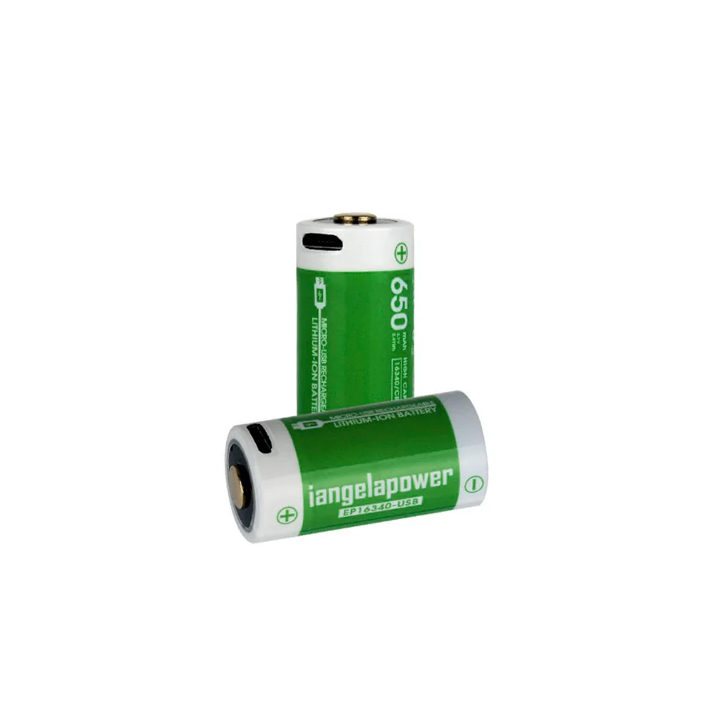 16340-USB перезаряжаемый аккумулятор 650 мАч с зарядным портом Micro-USB для солнечной системы/электроинструментов