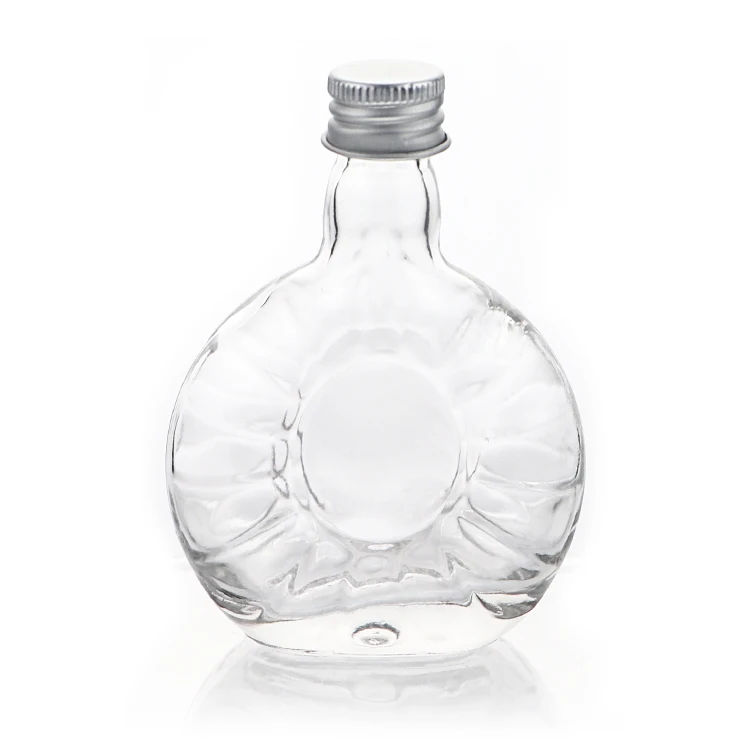 Best seller 50ml round empty mini clear burgundy bottle luxury white wine whisky bottles