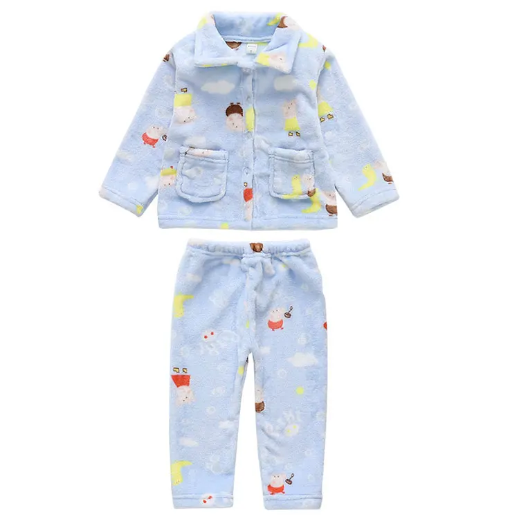 Wholesale Girls Winter Warm 100% Polyester Flannel Pajama Sets