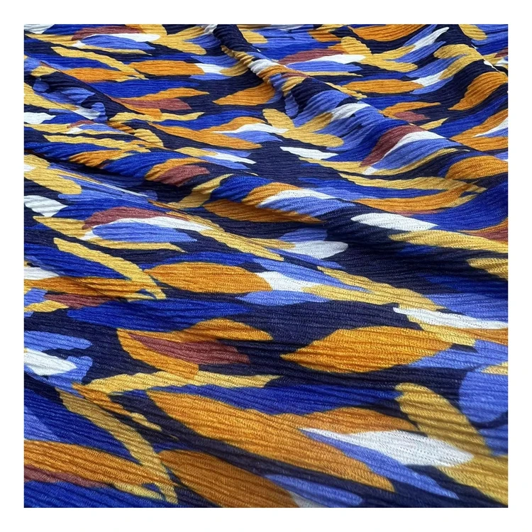 High quality 100% Polyester Printed Shiny Crumple pleated crushed wholesale fabric for women pleated skirt and dress