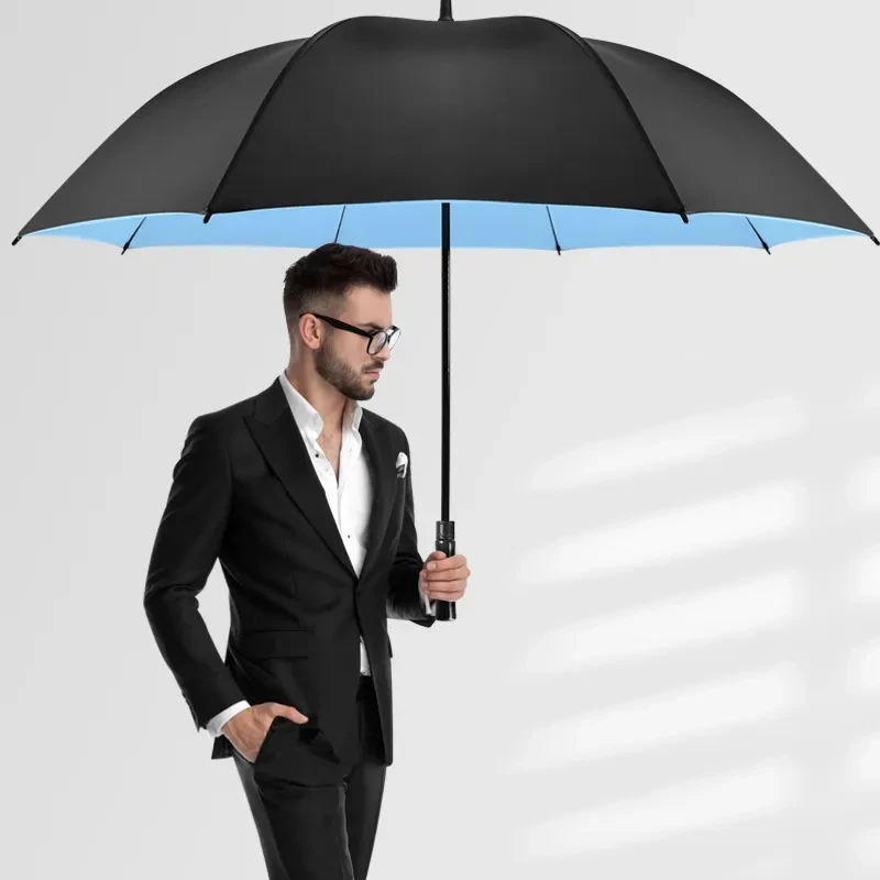 Automatic Open Large Size Double Layer 2 Solid Color Golf Straight Umbrella with Shoulder Pouch