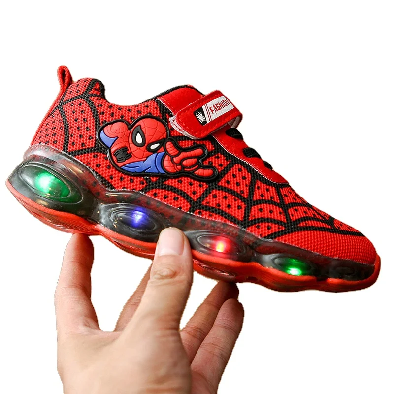 
 Лидер продаж 2019, детская светодиодная обувь, повседневная обувь с мультяшным пауком  
