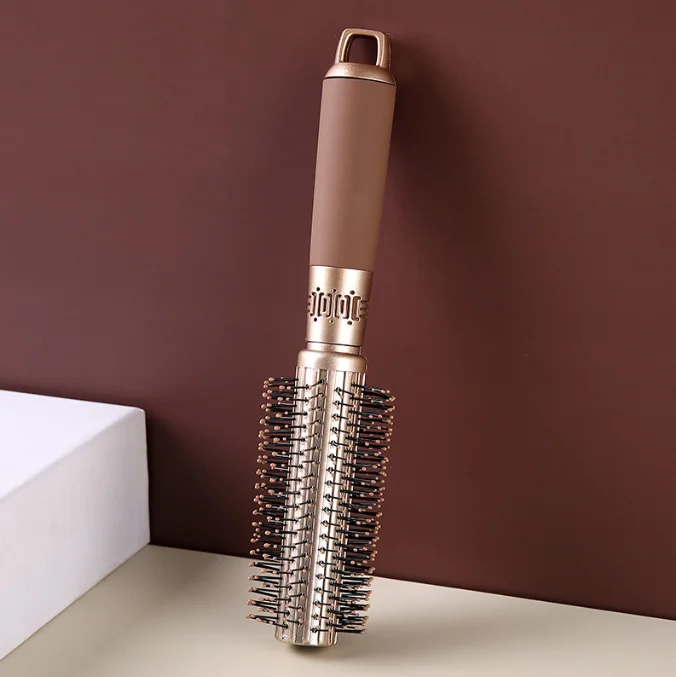 Brown Luxury Anti static 2 pcs per set round shape + massager brush in one set hair massager brush set