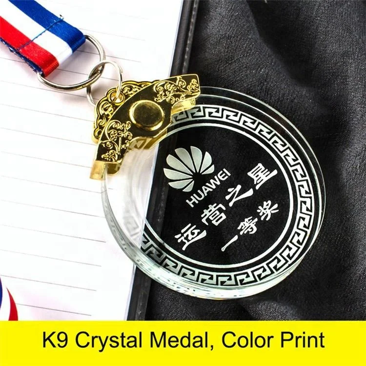 DT custom 3d engraved 60mm 70mm 80mm crystal Advertising medals gifts for doctors or company year-end gifts for your partners