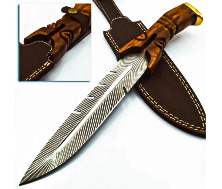 
 JUST AWESOME CUSTOM DESIGN HAND MADE D2 STEEL HUNTING AND BOWIE KNIFE WITH ETCHING HAVING ROSE WOOD HANDLE AND D2 GUARD  