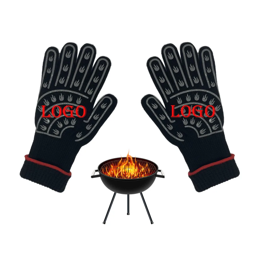 Hot Selling Non-Slip Custom Pattern Grill BBQ Gloves Oven Heat Resistant Oven Grill Gloves For Kitchen Tool