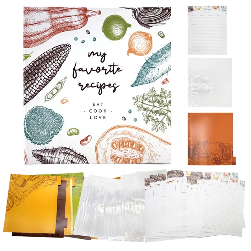 Custom Design 3 Ring Full Page Recipe Book Binder  Page Protectors And 6 Dividers For Family Recipe Organizer