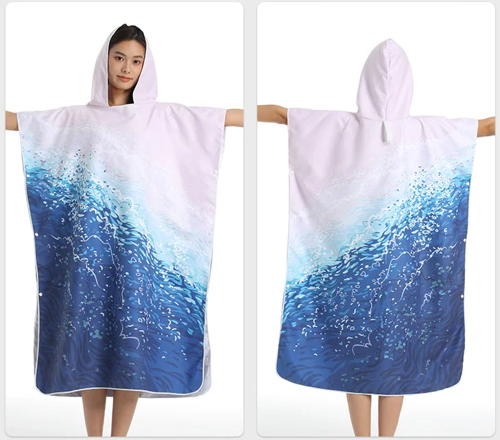 80*110cm Quick Drying Hooded Bathrobe printing patterns beach towels diving cloak coat  with Zipper or button